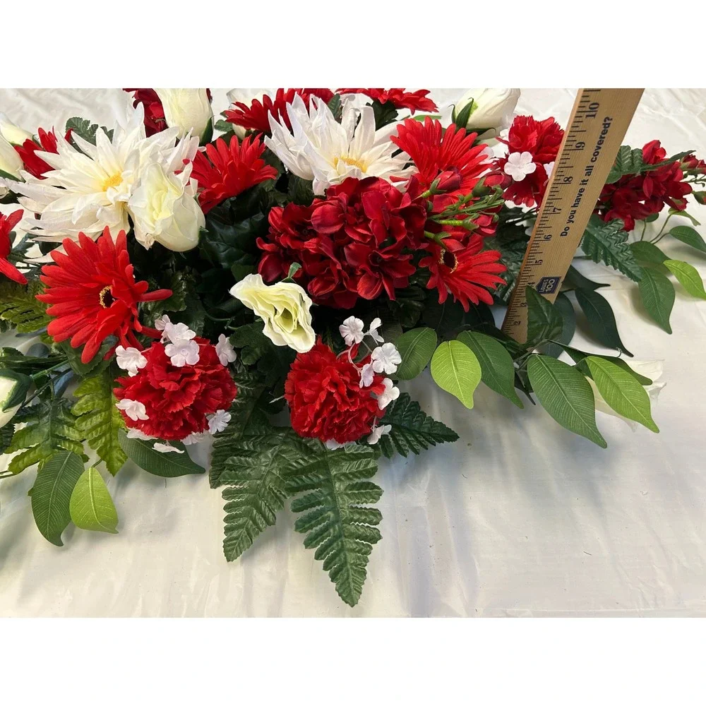 Red White Silk Floral Arrangement Gerbera Daisy Rose Centerpiece Swag 36 Inch
